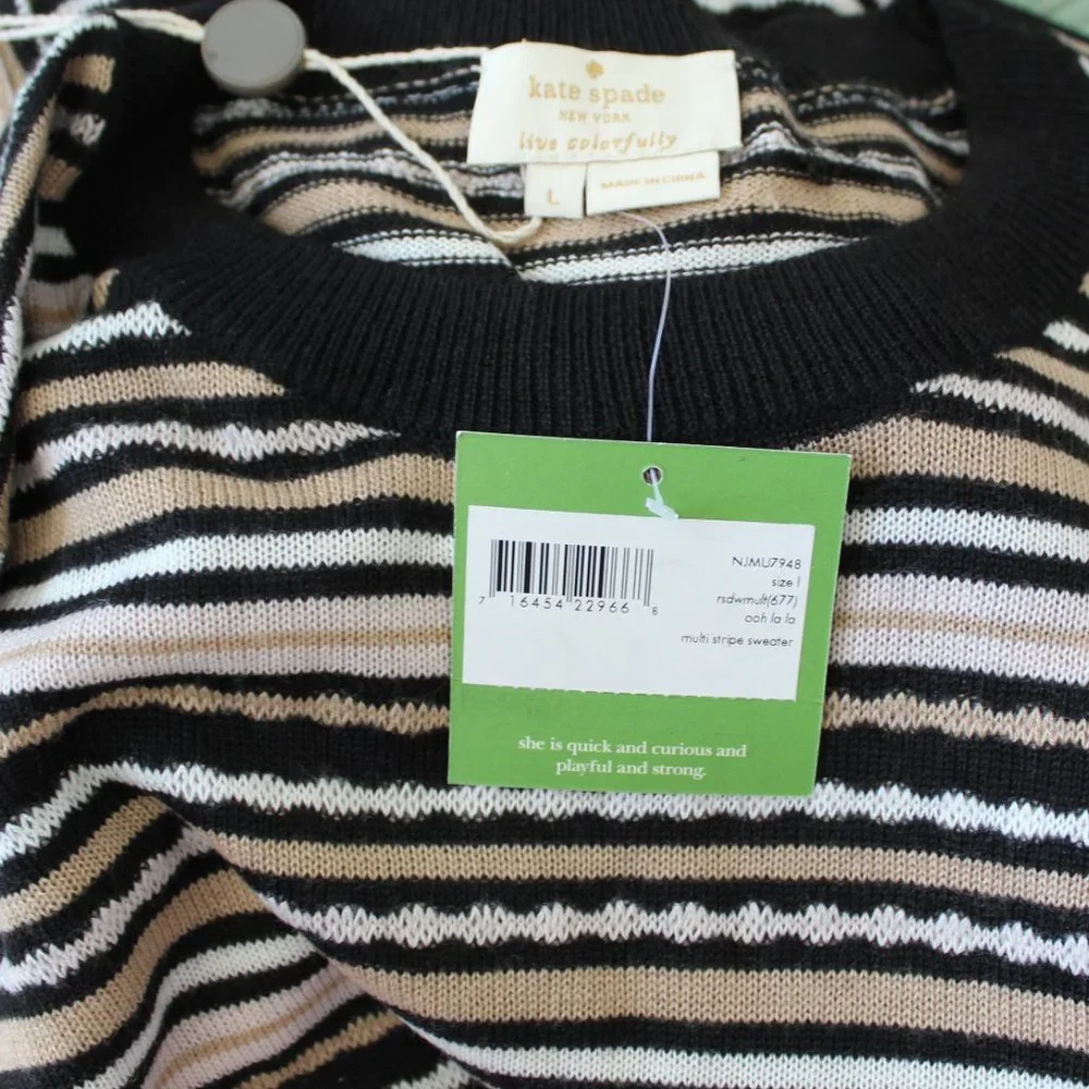 NWT Kate Spade Stripe Crewneck Sweater, Large